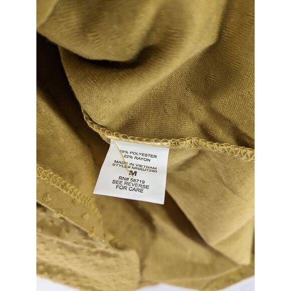 Notations Textured Blouse M Brown Split VNeck Button Roll Cuff Sleeve Hi Low Hem - Picture 4 of 9